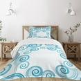 thumbnail image 3 of Ambesonne Teal and White Quilted Bedspread Set 2 Pcs, Water Waves, Twin Size, Blue White, 3 of 6