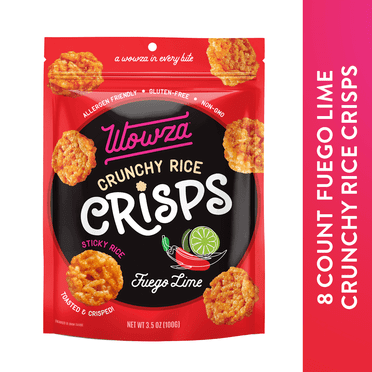 Wowza Fuego-Lime Rice Crisps, Healthy Sticky Rice Crunchy Rice Chips, 3.5 oz bag (8 pack)