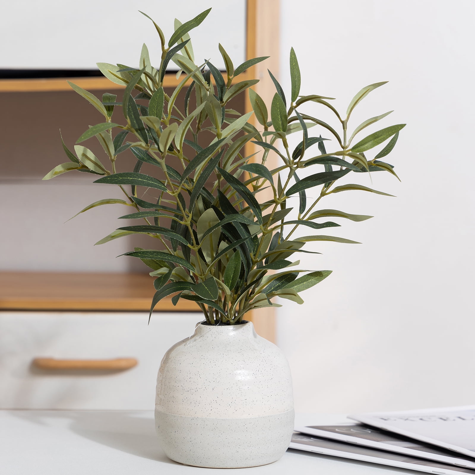 Better Homes & Gardens 14in Indoor Artificial Olive Plant in 2-Tone Ceramic Vase