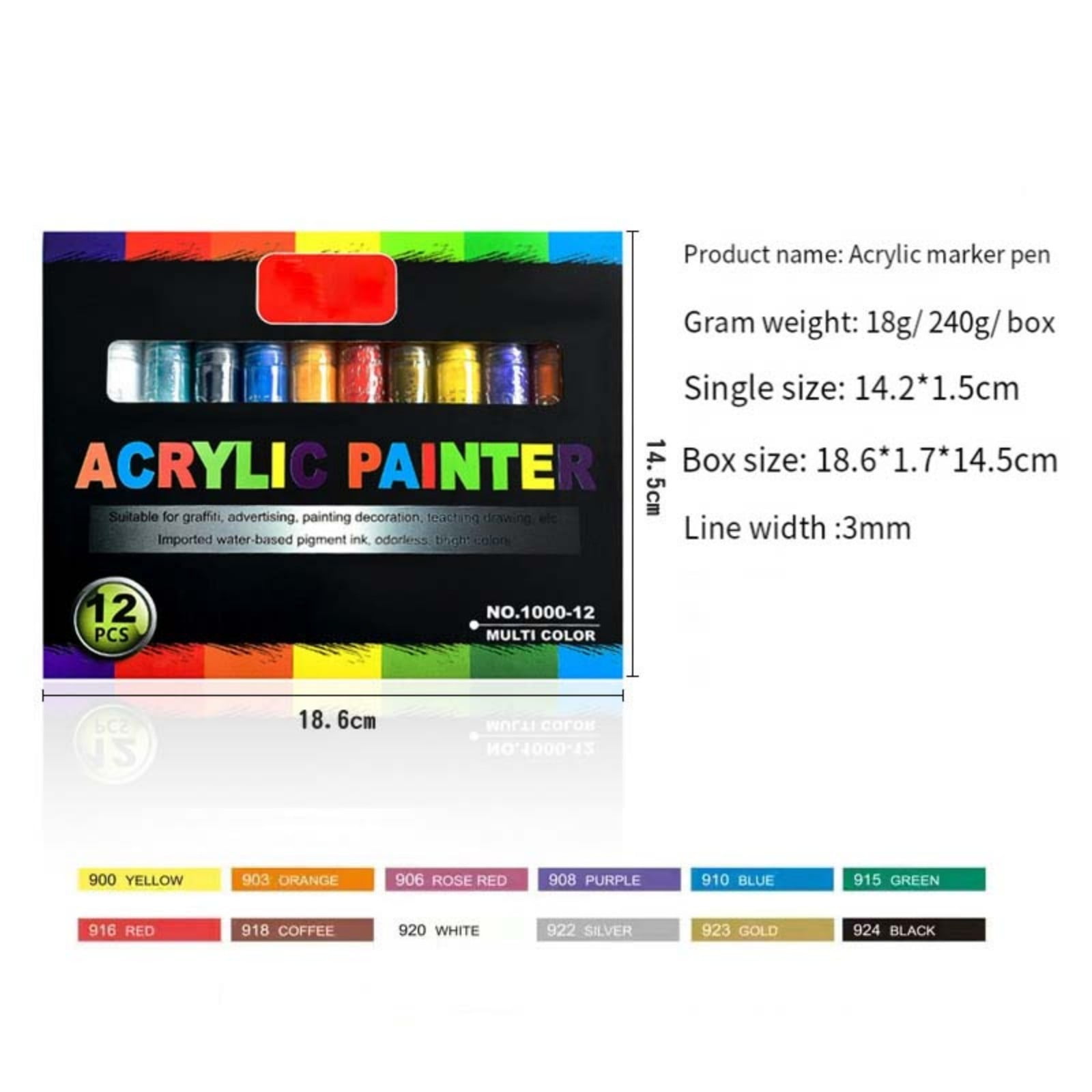 COM1950s Acrylic Paint Pens, Washable Paint Markers for Rock Painting, Ceramic, Glass, Wood, Canvas, Pumpkin, Diy Crafts, 12 Colors Set