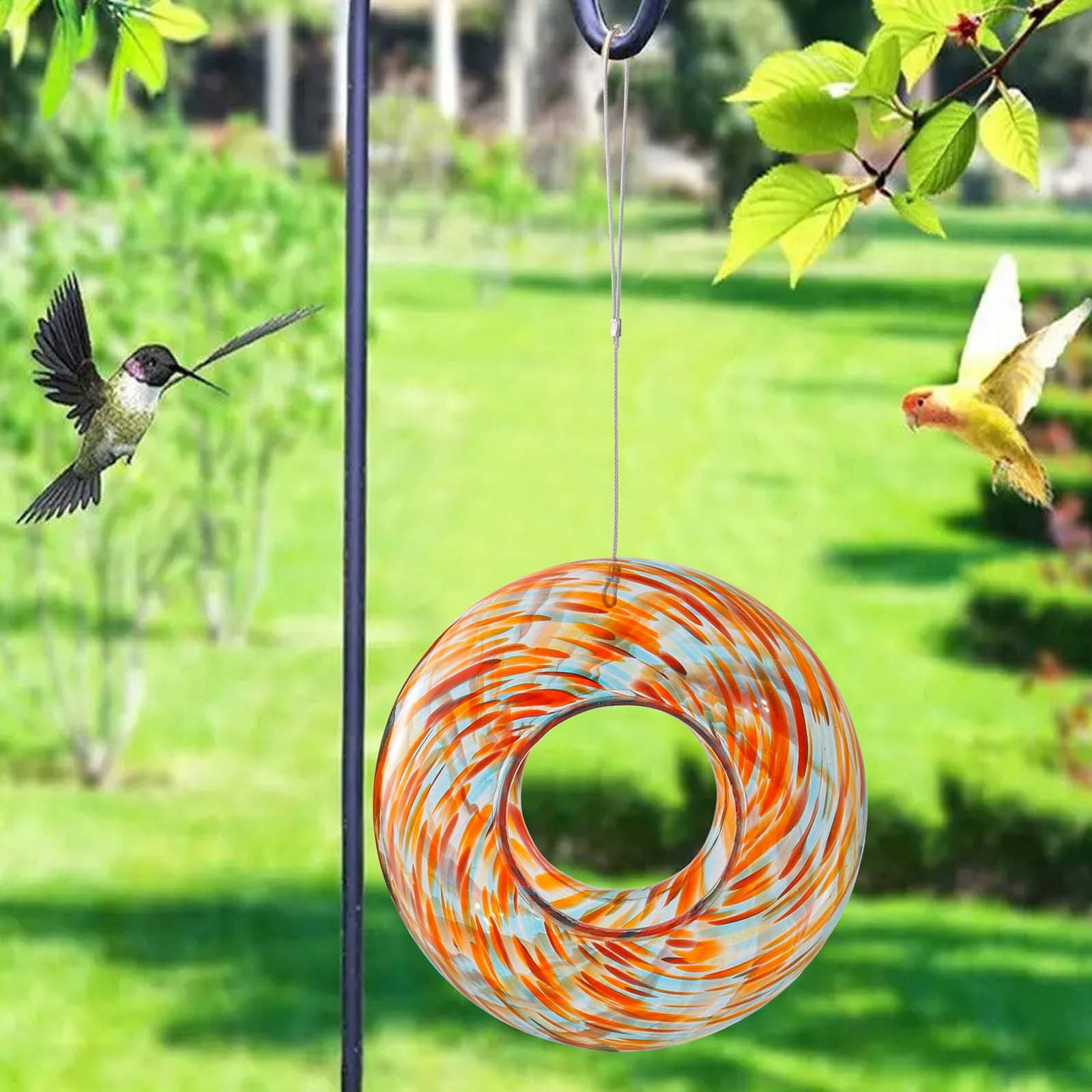 Kugisaki Glass Bird Feeder Outdoor Hanging Hummingbird Feeder for Garden Yard Patio Decor, Easy to Fill & Clean Ideal Gifts