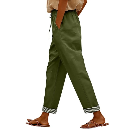 Aoiroe Women Casual Lightweight Drawstring Elastic Waist Pants with Pockets Blackish Green L