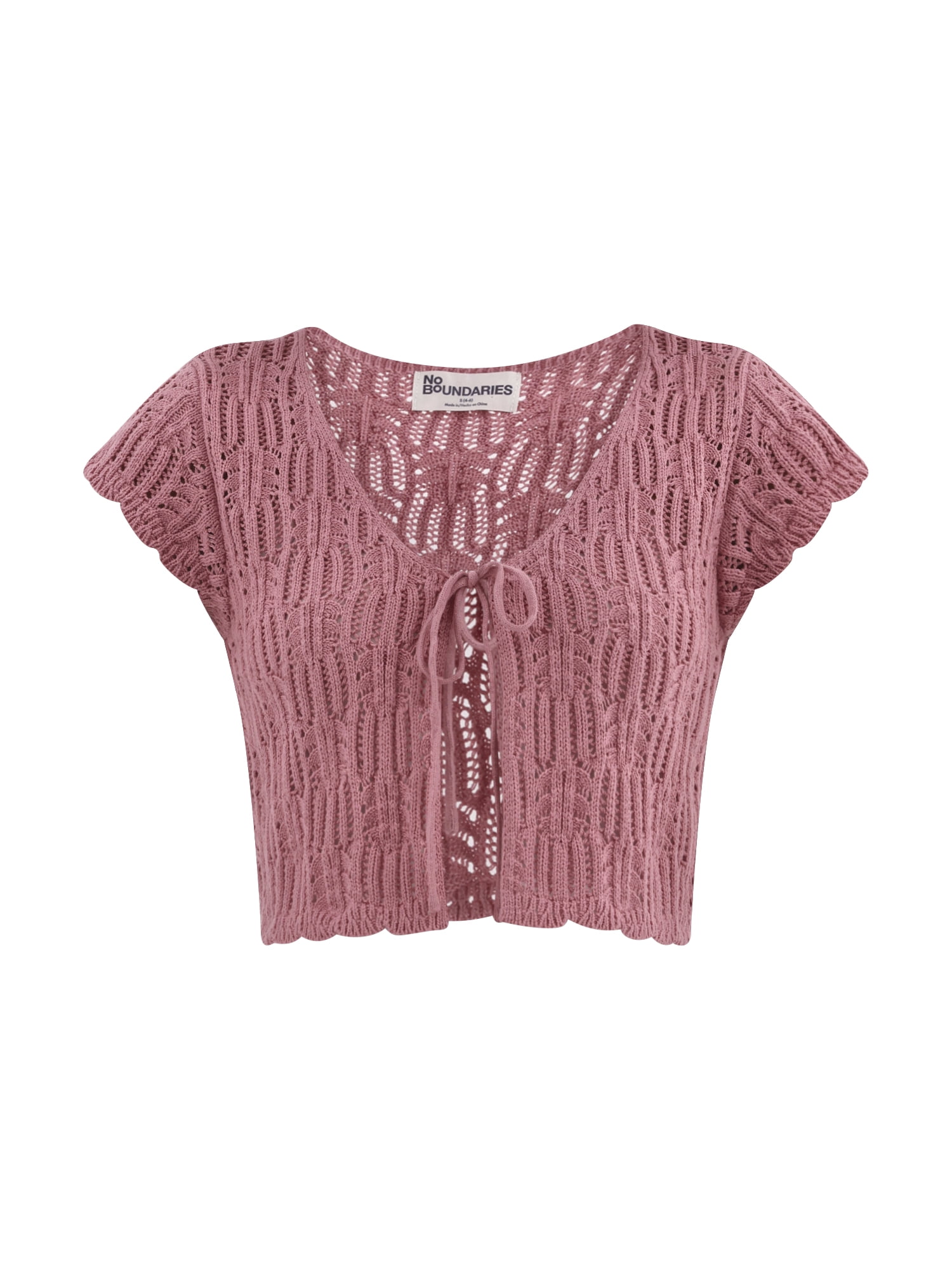 No Boundaries Crochet Cardigan Sweater with Short Sleeves, Lightweight, Women's