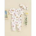 thumbnail image 5 of Yunliwuli Baby Girls Rompers Floral Print Fly Sleeve Round Neck Frills Infant Bodysuits Summer Clothes with Headband, 5 of 9