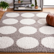 SAFAVIEH Calico Cian Geometric Polyester Shag Area Rug, Gray/Ivory, 5'3" x 7'6"