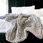 Chunky Knit Throw Blanket Soft Cozy Chenille Casual Handwoven Blanket for Bed Sofa Chair Home Decoration (Light Gray, 40" × 40")