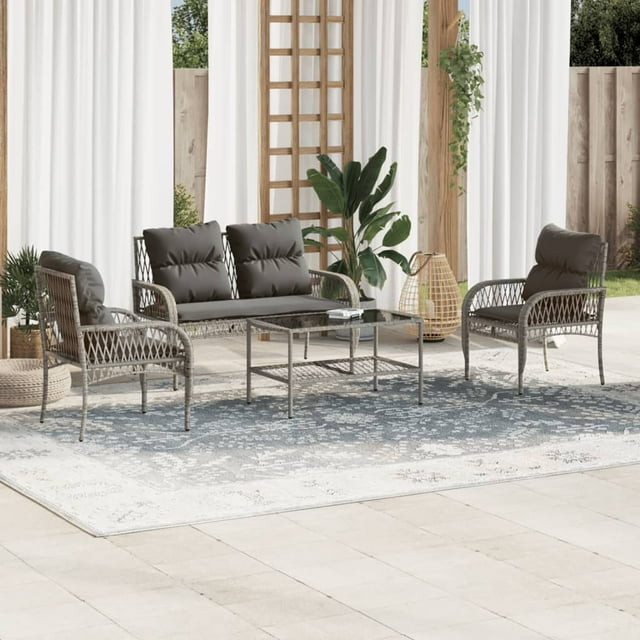 vidaXL Ensemble de Canapé de Jardin 4 Pcs avec Coussins Gris en Rotin Poly