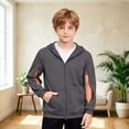 thumbnail image 2 of SJLDQY Boys Zip Up Hoodie Arm Zippers Dialysis Hooded Sweatshirts Fall Winter Casual Fleece Hoodies with Pocket, 2 of 6