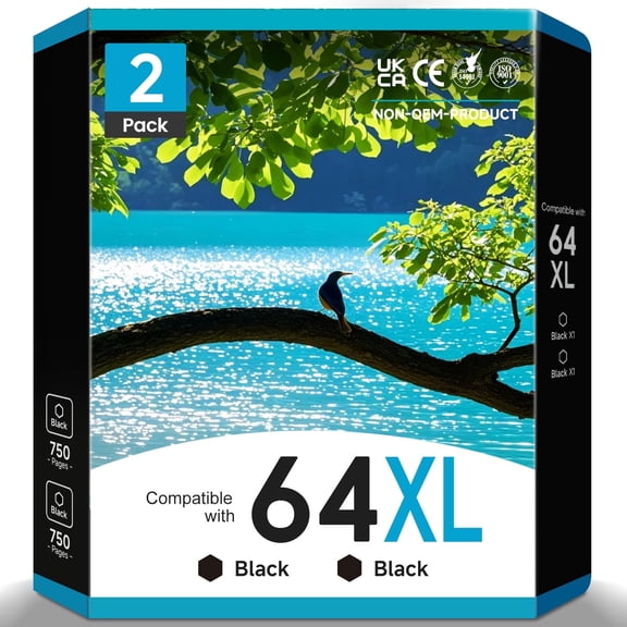 64XL black Ink Cartridges Compatible for HP 64 Black Ink Cartridges for HP Ink 64 for Envy Photo 7855 Printer  (2 Black)
