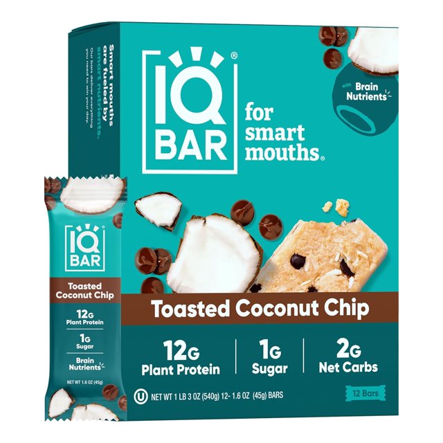 Brain and Body Plant Protein Bars - Chocolate Mint Chip - 12-Count Low Carb - Gluten Free, High Fiber, Vegan Snacks - Low Sugar Meal Replacement