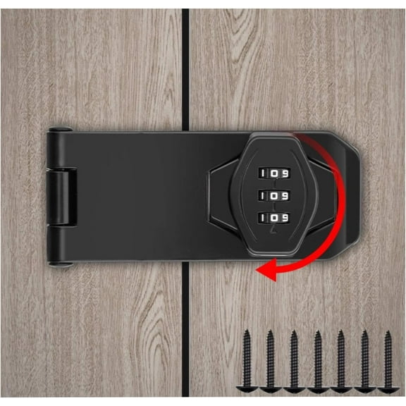 Keyless Cabinet Locks with Combination, 3-Digit Combo Lock for Cabinets, 4'' Black Zinc Alloy Twist Knob Rotary Hasp Latch Lock for Closet, Storage, Drawer, Bifold Doors