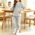 thumbnail image 4 of Cethrio Girls Thermal Pajama Sets, Long Sleeve Pullover 2 Piece Winter Girls' Sleepwear Gray Size 2-3 T, 4 of 5