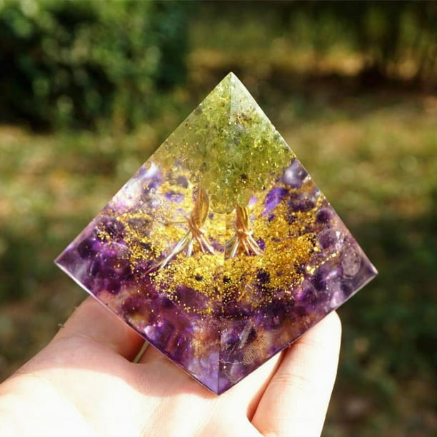 Tree of Life Amethyst Orgone Pyramid Natural Purple Energy Stone Ornament Dreamy Resin Home Desktop Decor for Shelf - Image 3