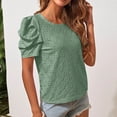 thumbnail image 4 of Camiseta Cuello Redondo Puff Manga Corta Recortada Jacquard Liso Moda Slim Fit Top De Verano Verde S, 4 of 8