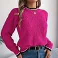 thumbnail image 4 of Olyvenn Womens Sweaters Trendy Cable Knit Crewneck Long Sleeve Pullover Fall Winter Warm Basic Jumper Soild Color Sweater Hot Pink XL, 4 of 7
