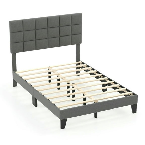 Barara King Bedroom Bed Frame, Bed Platform Frame,Full Size Modern Linen Bed Frame with Adjustable Headboard-Gray