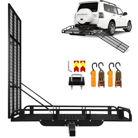 50 X 28.3 X 5 in Hitch Cargo Carrier, Ramp Cargo Carrier with Ramp, Tow Hitch Cargo Carrier, Cargo Carrier Hitch Mount for Family Road Trips
