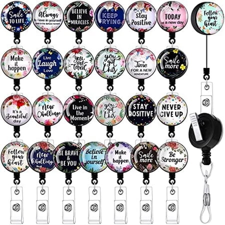 26 Pieces Funny Badge Reels Retractable Bulk with Motivational Quote CNA Week Appreciation Gifts Phlebotomy Badge Holder Decorative Reel with Alligator Clip for Office Worker Doctor Nurse Gifts Bulk