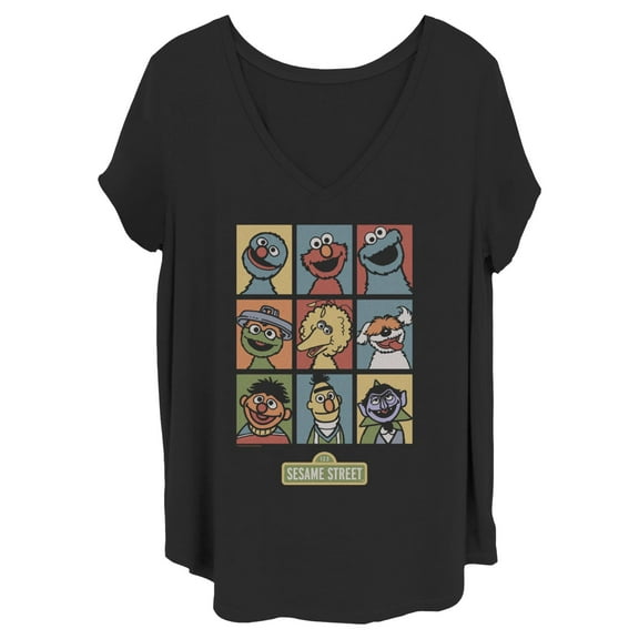 Women's Sesame Street 9 Panel Puppet Grid Graphic T-Shirt