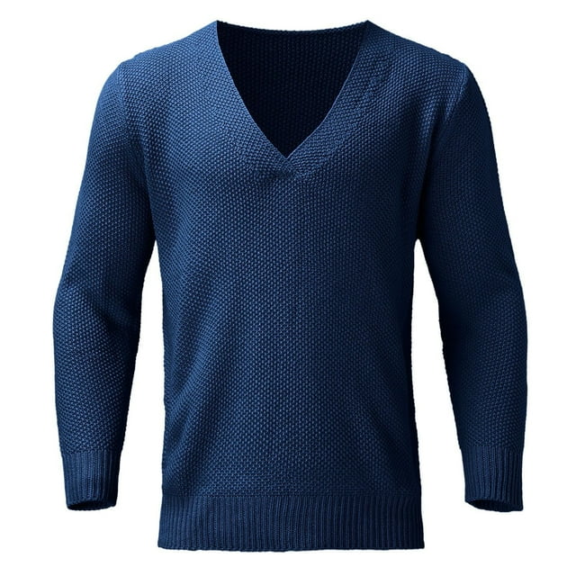 MIASHUI Men's Fall Winter Pullover V-Neck Solid Color Cardigan Knit Shirt Jacket Long Sleeve Comfort Blue,XL