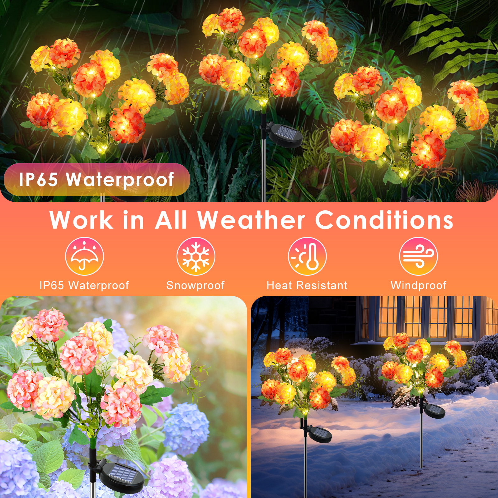 Qoosea Solar Hydrangea Flower Lights 2-Pack 10 Heads photo 8