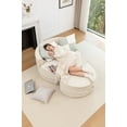 thumbnail image 4 of Chaise Lounge Chair Indoor with Ottoman, Oversized  Sleeper Chair with 5 Pillows, Velvet Upholstered Sofa Bed for Living Room, Beige, 4 of 10