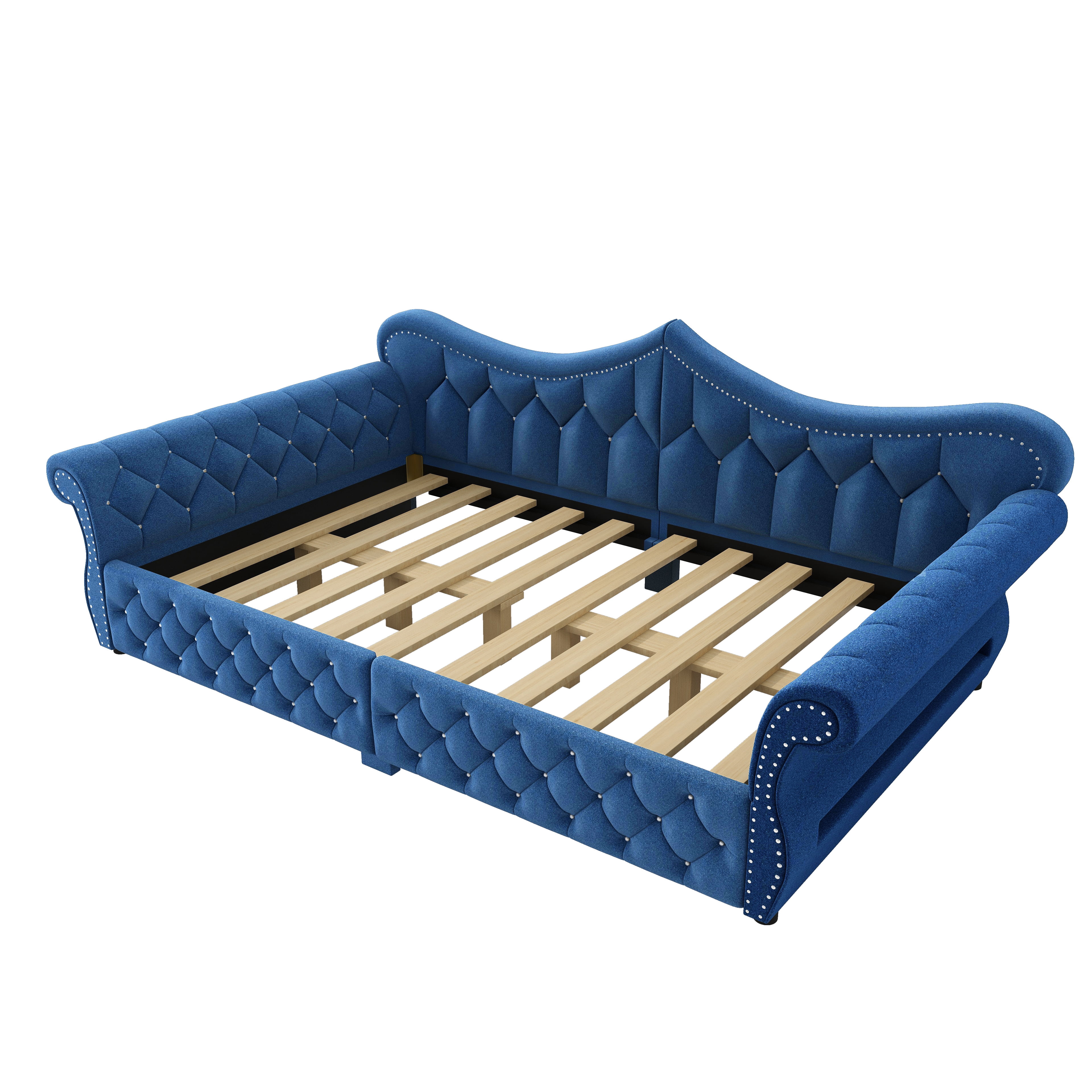 Euroco Upholstery Queen Size Daybed, Sofa Bed with LED Light, Blue