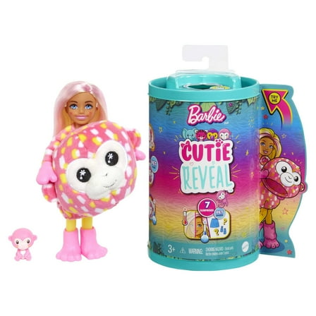 Barbie Cutie Reveal Chelsea Small Doll with Monkey Plush Costume, Mini Pet & Accessories