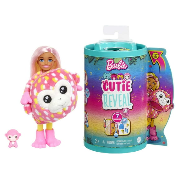 Barbie Cutie Reveal Chelsea Small Doll with Monkey Plush Costume, Mini Pet & Accessories