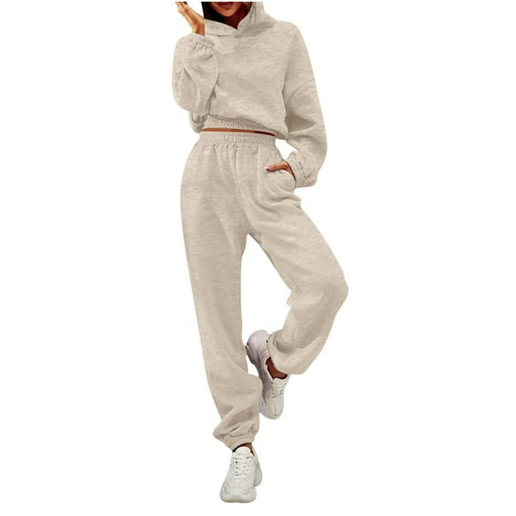 WILLBEST essentials hoodie Women's Autumn and Winter Solid Color Sports Casual Hooded Sweater Casual Two Piece Set faiable womens oversized hoodie