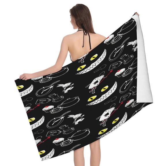 Alice In Wonderland Pattern Bath Towel Washcloths Beach Towel Quick Dry Towel Microfiber Absorbent Bath Towel 32x52 In