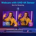 thumbnail image 3 of Caméra Web 4K pour Diffusion - Capteur 1/2,55 Pieds', Mise au Point Automatique PDAF, 1080P@60FPS, 2 Micros à Réduction de Bruit, Couverture de Confidentialité Intégrée, FOV 73°, Caméra de Diffusion pour Commerce en Direct/jeux/beauté, 3 of 10