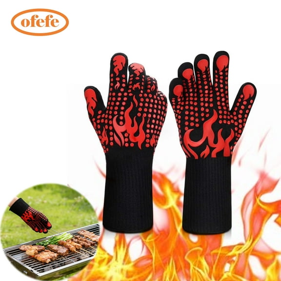 BBQ Gloves,1472 Degree F Heat Resistant Grilling Gloves Silicone Non-Slip Oven Gloves Long Kitchen Gloves,Heat resistant gloves for Barbecue, Cooking, Baking, Cutting