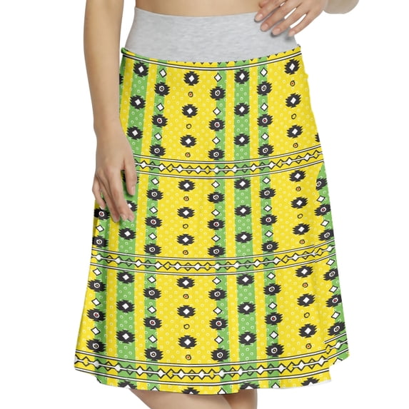 Women's Ethnic Vintage Geometric A-line Printed Skirt Casual Wear, S, Yellow Fern Green White, by Ambesonne
