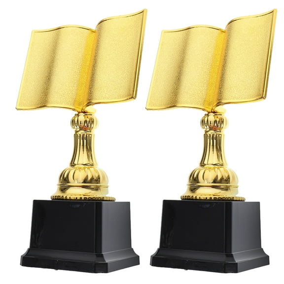 2pcs Gold Reading Trophy Kids Book Shaped Plastic Trophy Cup Large Gold Award Trophy for Reading Competition Prize