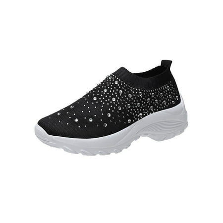 

Eloshman Womens Flats Slip On Casual Shoes Comfort Sneakers Work Breathable Non-Slip Sock Sneaker Lightweight Walking Shoe Black 5