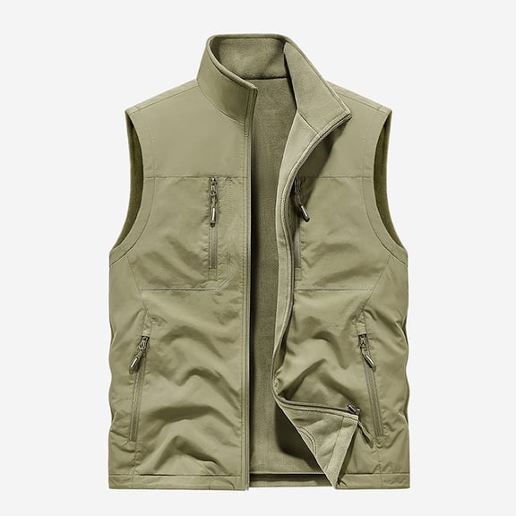 Men's Lightweight Vest Sleeveless Outdoor Work Jacket for Travel Hiking Running Khaki XXL