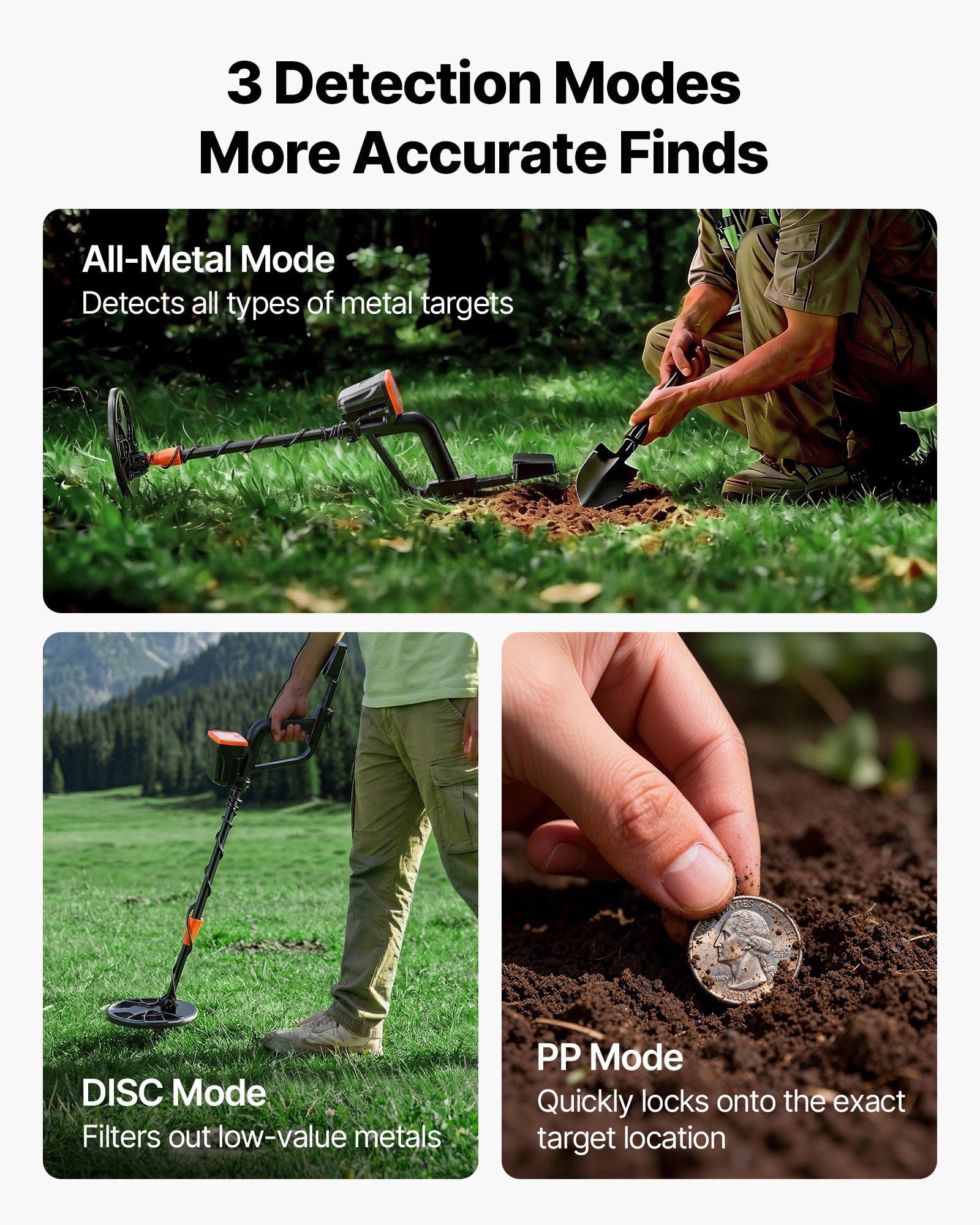 Metal Detector for Adults, 8", Professional High Accuracy Gold Detector, IP68 Waterproof Search Coil with Display, Headphones, 3 Modes, Adjustable Length, for Detecting Gold Treasure Hunting