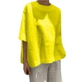 thumbnail image 2 of CFLVAEK Cotton Linen Tshirts for Women Plus Size Elbow Sleeve T Shirts Loose Fitting Crewneck Summer Shirts Solid Color Classic Fit Tops Yellow XXL, 2 of 6