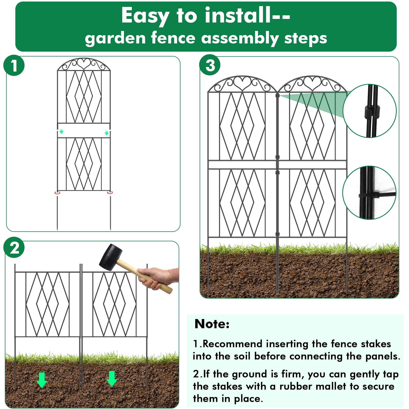 ROMUCHE Decorative Garden Fence for Yard 10 Pcs, 43.3in (H) x 12.8ft (L) No Dig Fence, Dog Fencing Rustproof Metal Wire Panel Animal Barrier Fence for Yard Lawn Patio Outdoor Decor