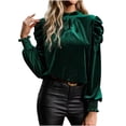 thumbnail image 2 of Women's Solid Mock Neck Long Sleeve Velvet Tee Shirt Tops Silm Fit Warm for Winter Blouse Top,Ladies Round Neck Velvet Shirt Woman Casual Loose, 2 of 8
