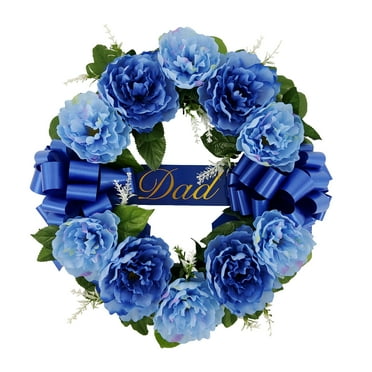 Mainstays 17in Outdoor Artificial Peony Wreath, Blue Color. Polyester.