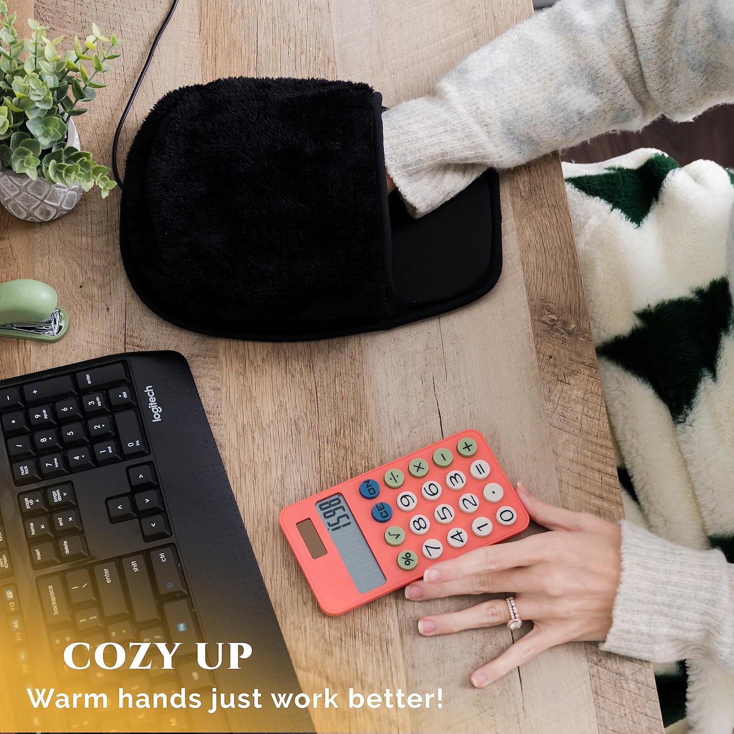 Heated Mouse Pad Hand Warmer Office, Desk Mat,Time-Temp Adjustable Keyboard  USB