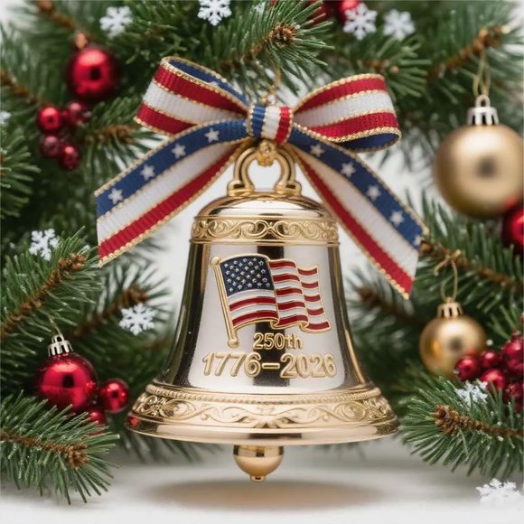 Musbetu United States 250th Anniversary Bell Ornament Commemorative Patriotic Christmas Tree Hanging Bell Decoration Holiday Party Pendant