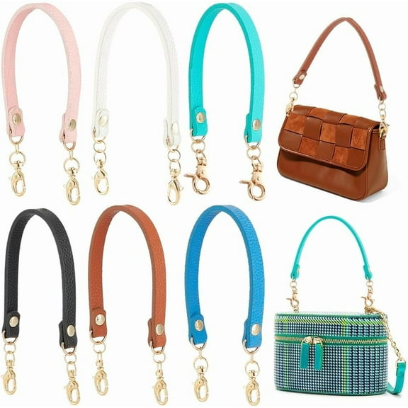 6pcs Leather Short Purse Handle 12.8 Inch Purse Strap Replacement Handbag Handle Purse Crossbody Extender with Light Gold Swivel Clasps for Handmade Bag Handbag Purse Tote 6 Colors