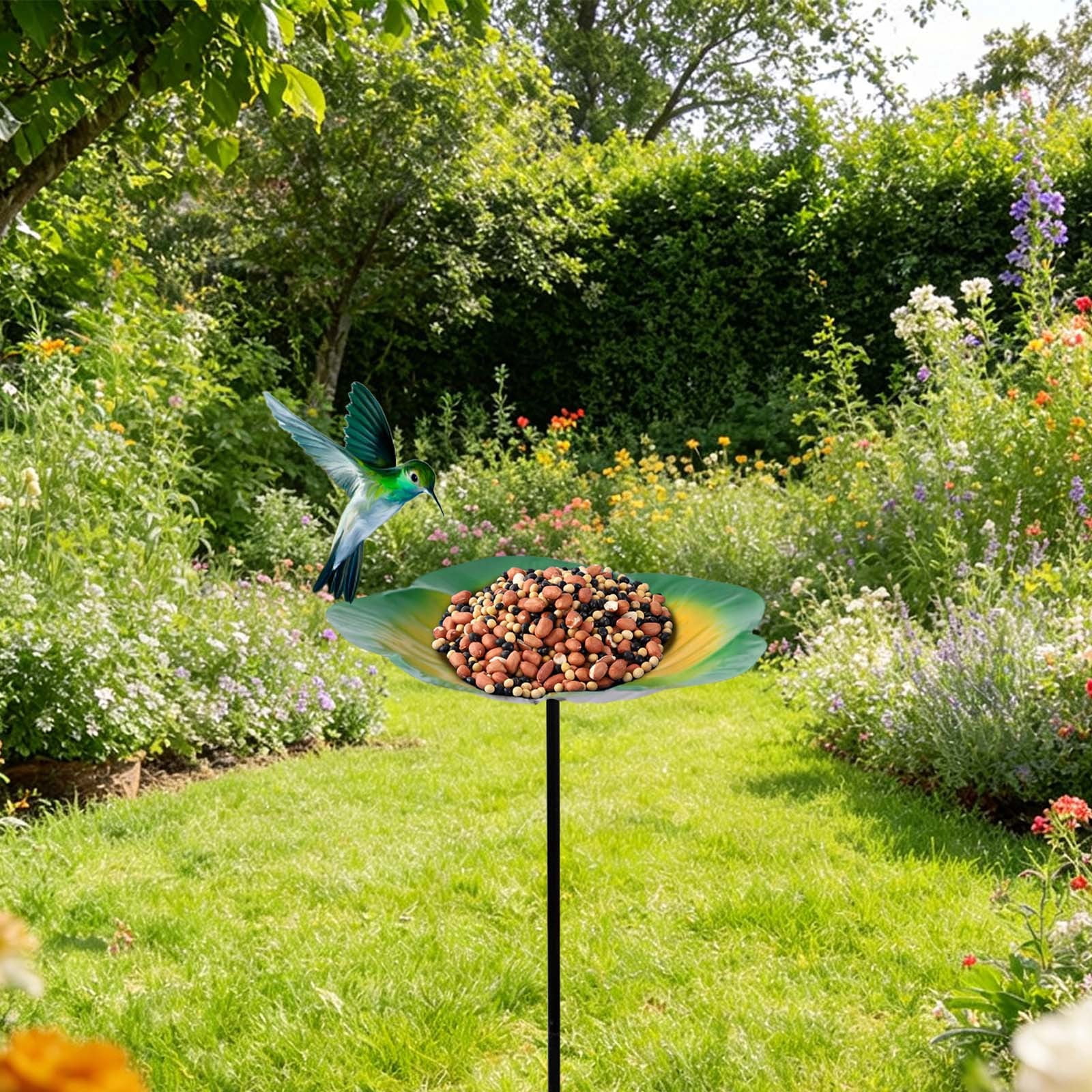 Detachable Flower Shaped Bird Feeder, No Mess Bird Feeder, Weather Resistant Ground Plug-in Water Dispenser, Automatic Bird Feeder, Metal Petal Ground Stake Feeder for Bird Feeding 1Pcs
