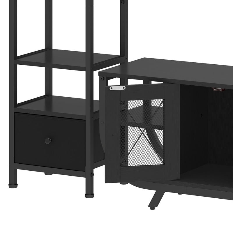 Uforic TV Stand for TVs up to 65", LED Entertainment Center with Bookshelf & Power Outlet & Fabric Drawer, Black