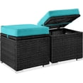 thumbnail image 1 of JJUN Set of 2 Wicker Ottomans, Multipurpose Outdoor Furniture for Patio, Backyard, Additional Seating, Footrest, Side Table w/Storage, Removable Cushions - Black/Teal, 1 of 16