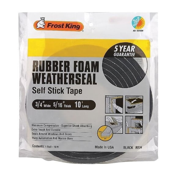 Frost King Available R534H Sponge Rubber Foam Tape 5/16-Inch, Black, 3/4" W, 5/16" T, 10 ft L Weather Stripping