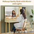 thumbnail image 3 of Modern Makeup Vanity Desk with LED Mirror & Lights – 5 Drawers, 3 Storage Shelves, Glass Top & Built-In Charging Station, 3 of 8